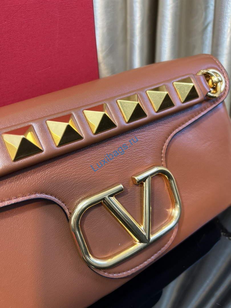 Valentino XW2B0K26 Stud Sign Nappa Shoulder Bag Brown | valentino xw2b0 stud sign nappa shoulder bag 012