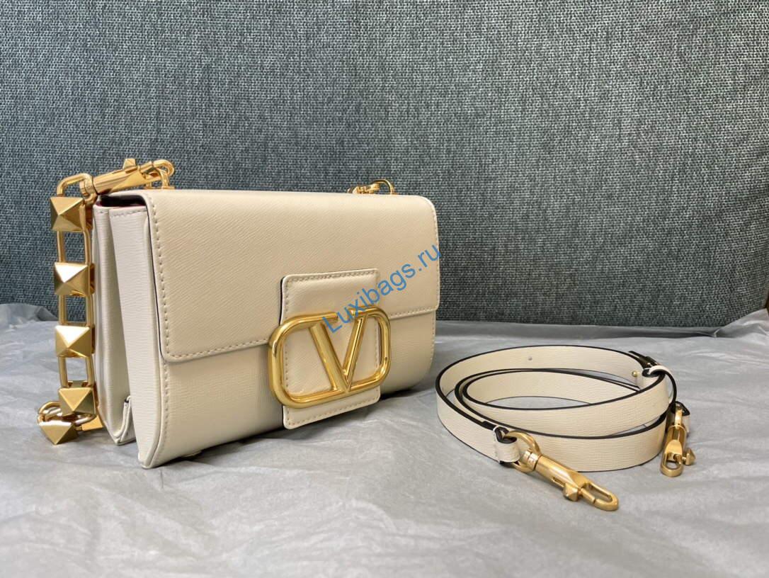 Valentino XW2B0J96 Stud Sign Grainy Calfskin Shoulder Bag Beige | valentino xw2b0j96 stud sign grainy calfskin shoulder bag 03
