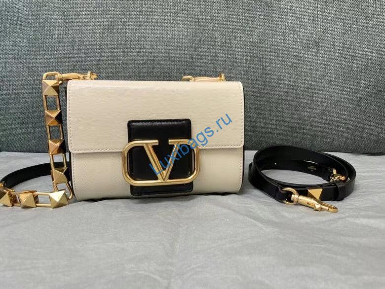 Valentino XW2B0J96 Stud Sign Grainy Calfskin Shoulder Bag Beige | valentino xw2b0j96 stud sign grainy calfskin shoulder bag 37