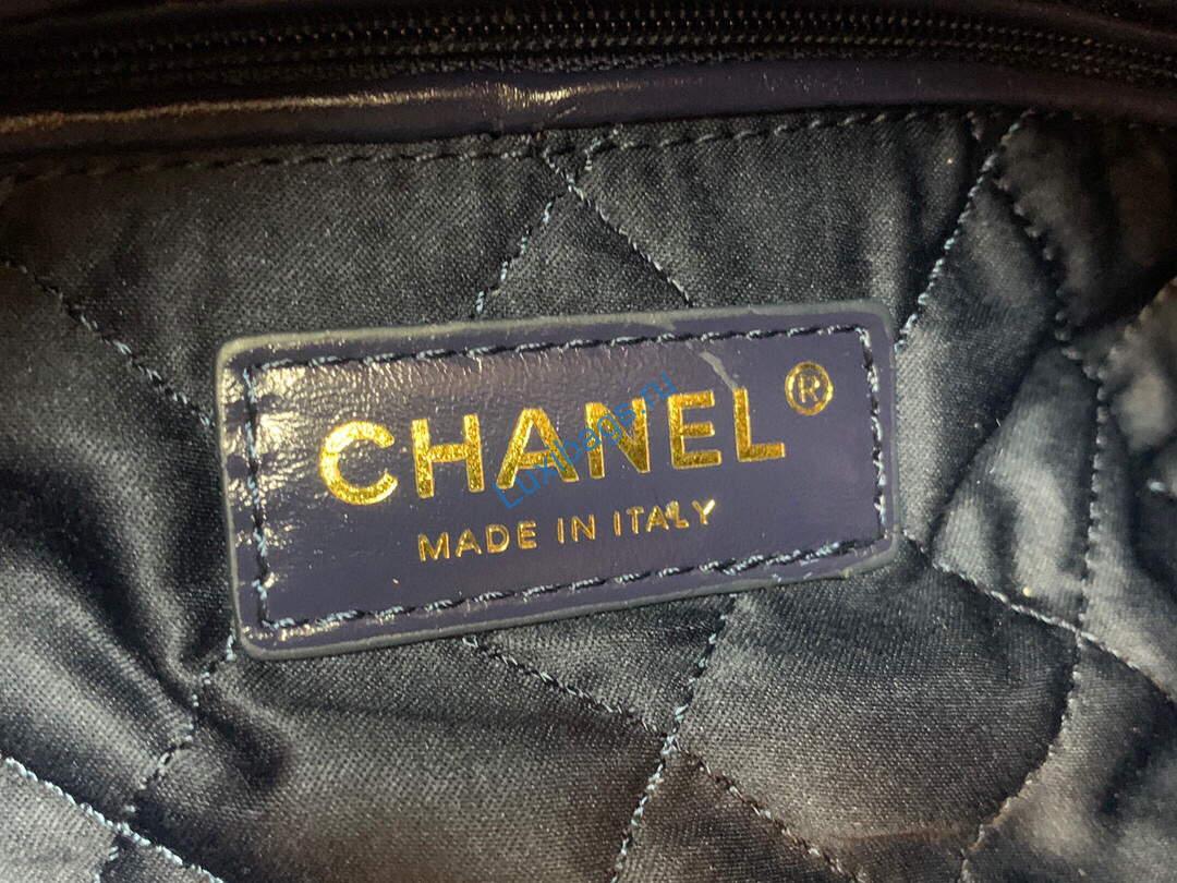 Chanel 22 Small Handbag Shiny Calfskin AS3260 Navy Blue Gold | chanel 22 small handbag shiny calfskin gold as3260 019