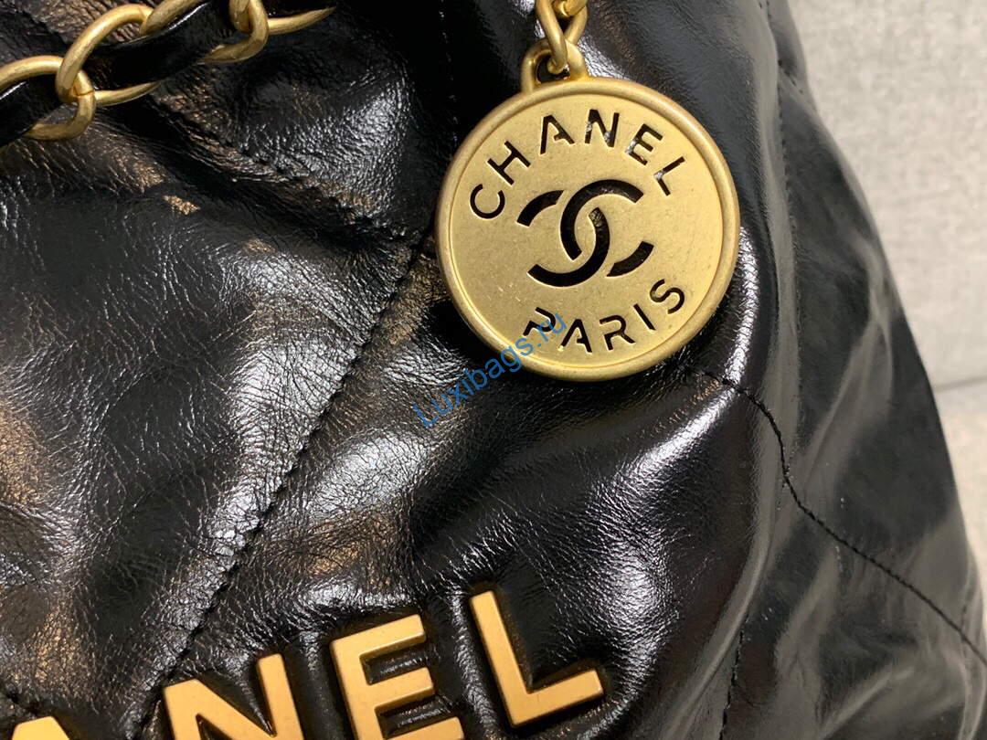 Chanel 22 Small Handbag Shiny Calfskin AS3260 Black Gold | chanel 22 small handbag shiny calfskin gold as3260 032