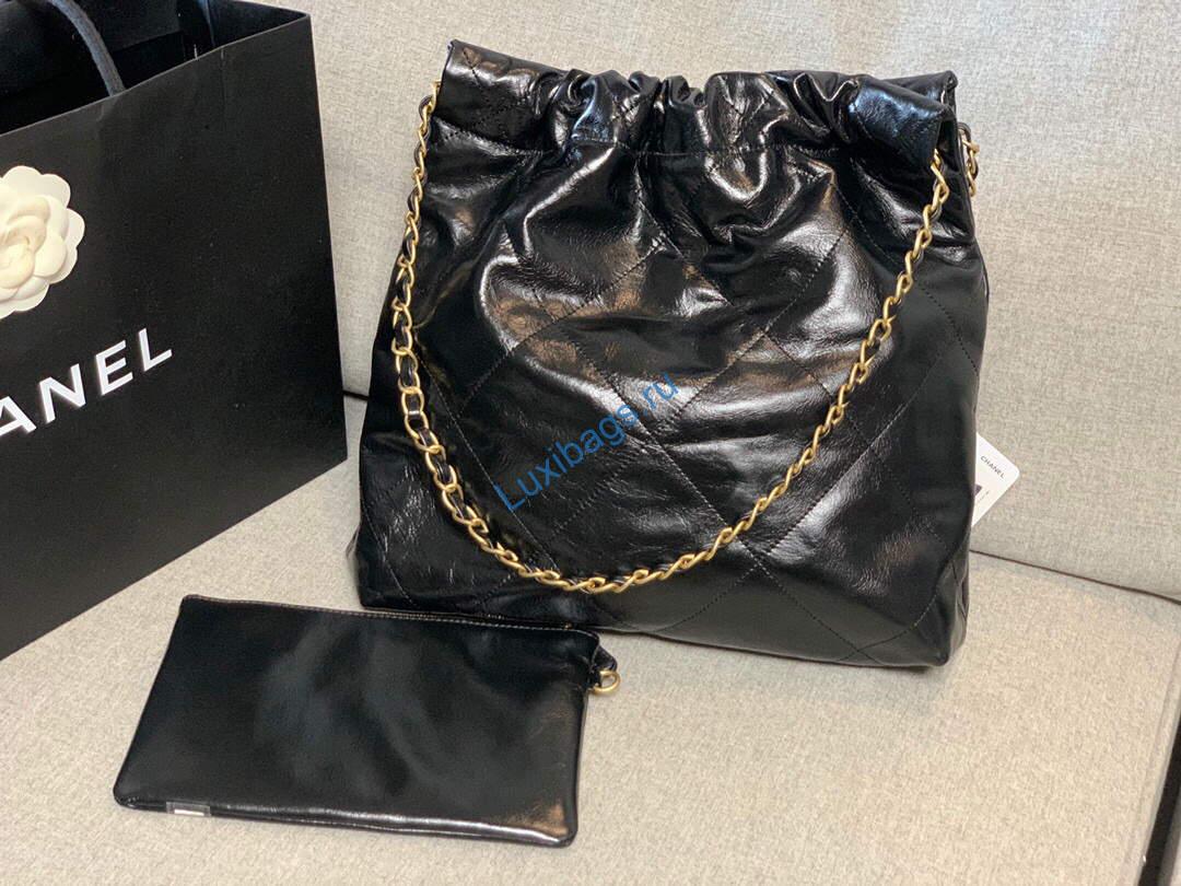 Chanel 22 Small Handbag Shiny Calfskin AS3260 Black Gold | chanel 22 small handbag shiny calfskin gold as3260 033