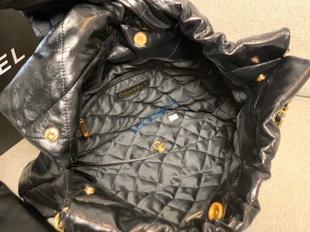 Chanel 22 Small Handbag Shiny Calfskin AS3260 Black Gold | chanel 22 small handbag shiny calfskin gold as3260 036