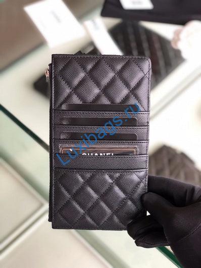 Chanel AP1422 Chanel Black phone card holder Calfskin Black | chanel ap1422 chanel phone card holder lambskin black 018