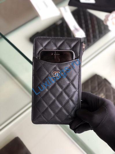 Chanel AP1422 Chanel Black phone card holder Calfskin Black | chanel ap1422 chanel phone card holder lambskin black 019