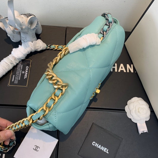 Chanel As1160 Chanel 19 Handbag Flap Lambskin Azure Blue | chanel as1160 chanel 19 handbag flap lambskin silvery 116