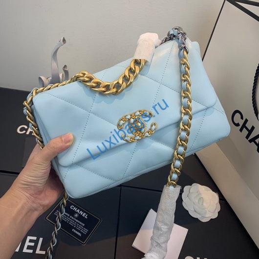 Chanel As1160 Chanel 19 Handbag Flap Lambskin Lake Light Blue