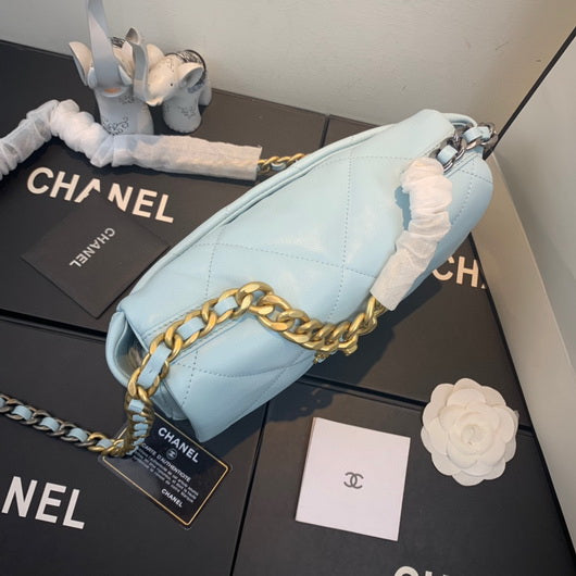 Chanel As1160 Chanel 19 Handbag Flap Lambskin Lake Light Blue | chanel as1160 chanel 19 handbag flap lambskin silvery 124
