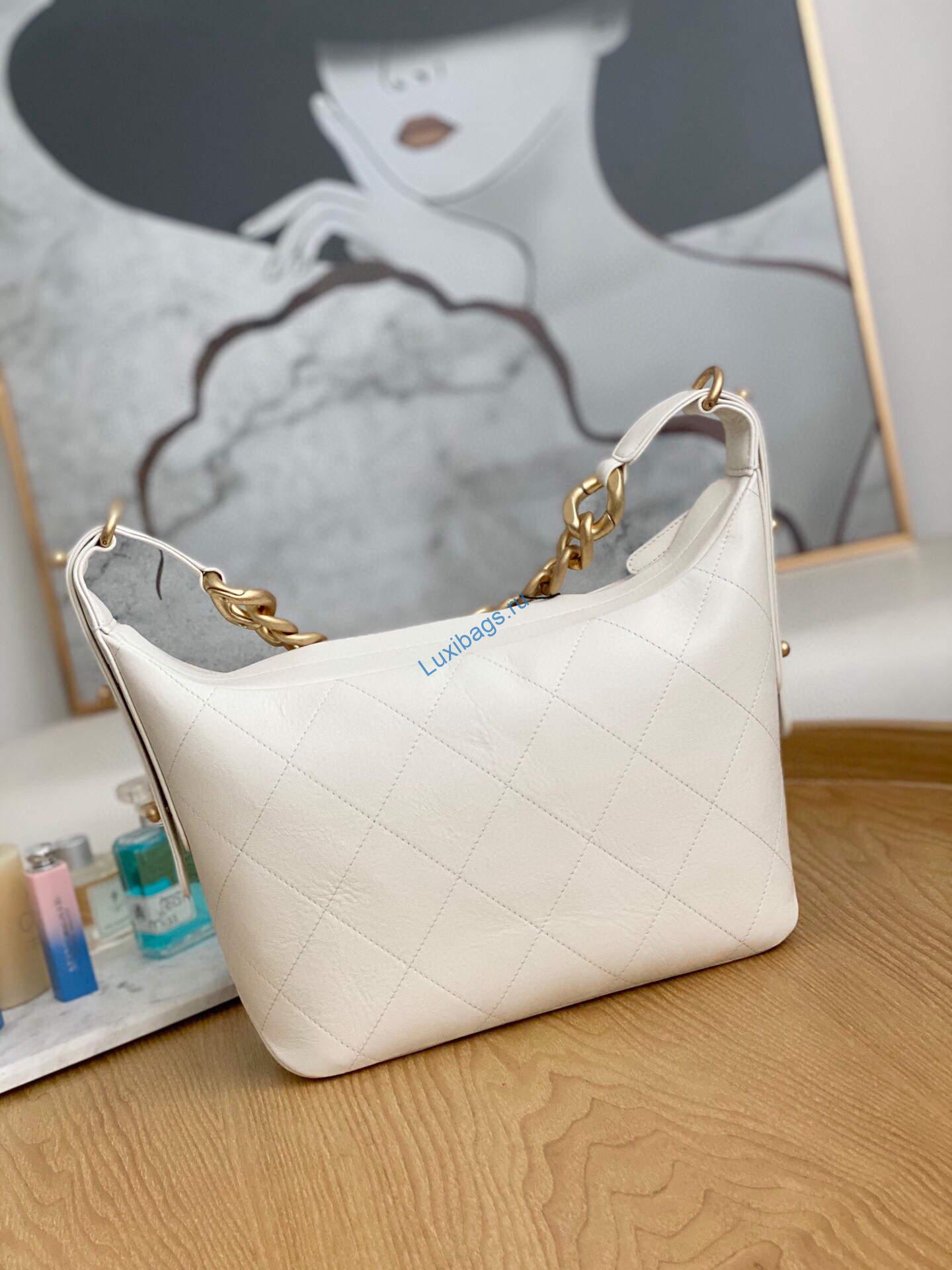 Chanel AS2910 Hobo Handbag Calfskin White Gold | chanel as2910 hobo handbag calfskin white gold 002