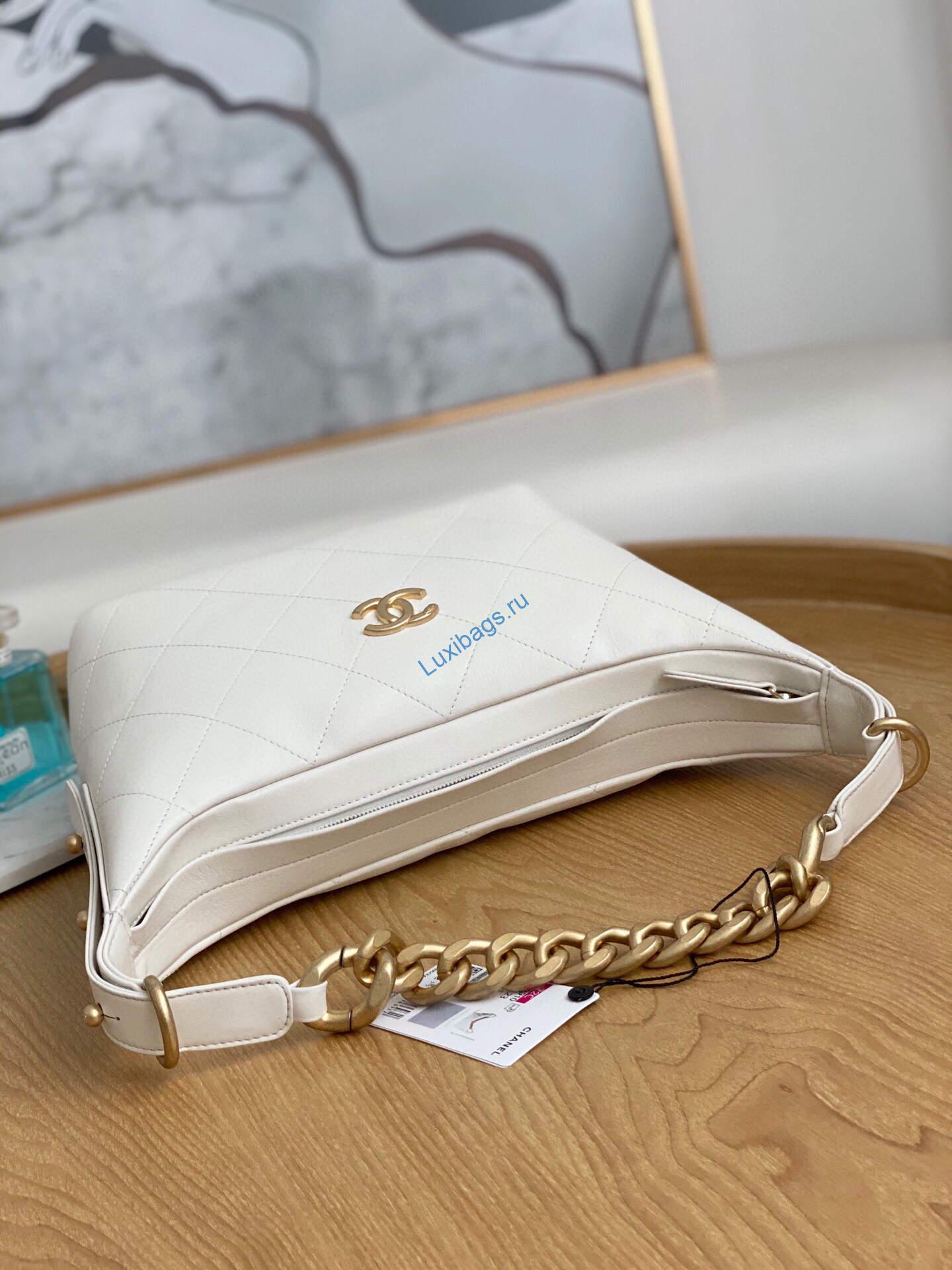 Chanel AS2910 Hobo Handbag Calfskin White Gold | chanel as2910 hobo handbag calfskin white gold 006