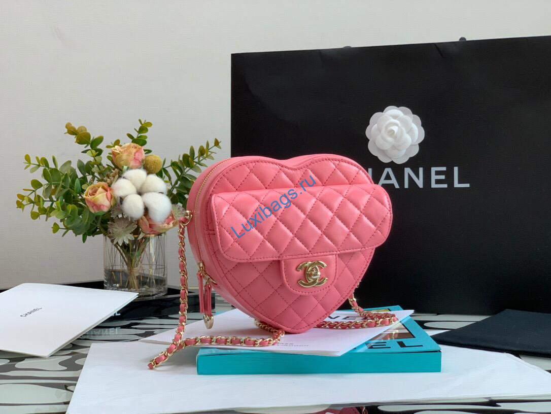 Chanel AS3191 Large Heart Bag Lambskin Rose Red | chanel as2928 flap large heart bag lambskin rose red 02