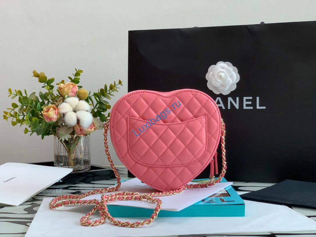 Chanel AS3191 Large Heart Bag Lambskin Rose Red | chanel as2928 flap large heart bag lambskin rose red 08