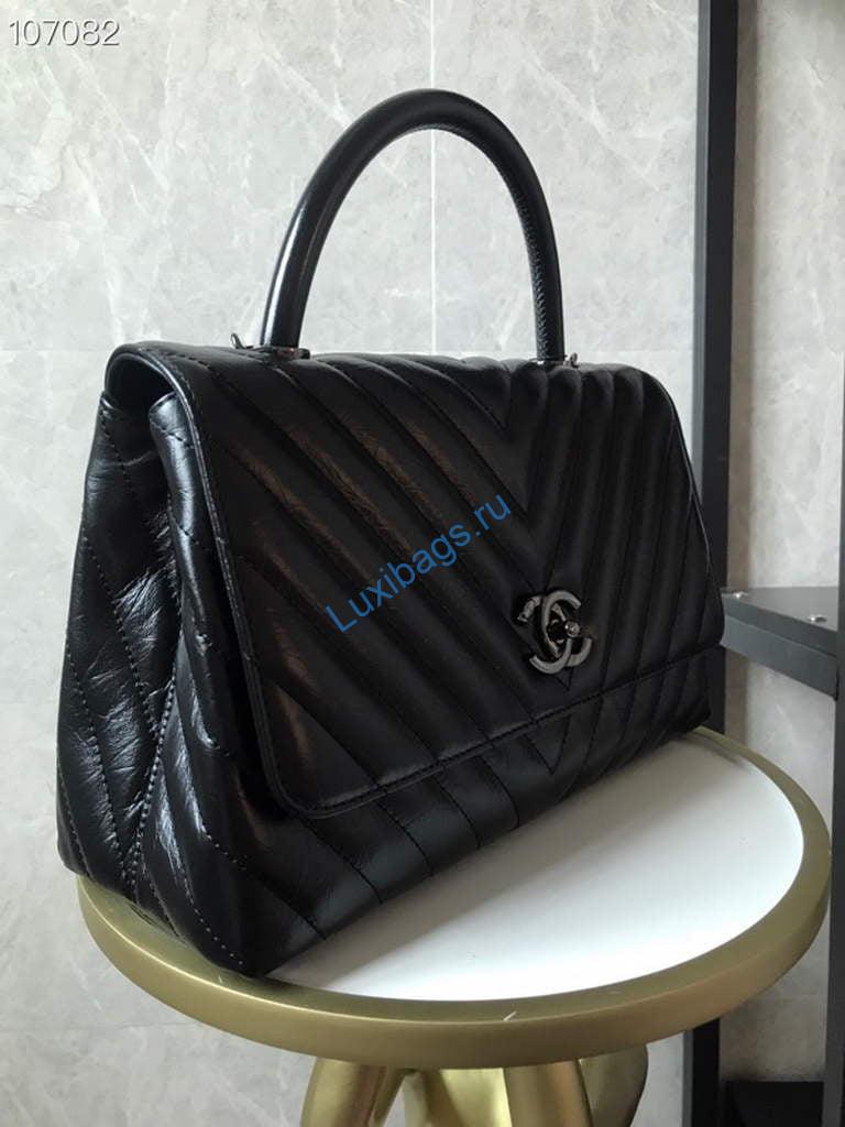 Chanel Large Top Handle Bag A92991 lambskin Black with Black Hardward | chanel large top handle bag a92991 lambskin black with black hardward 004