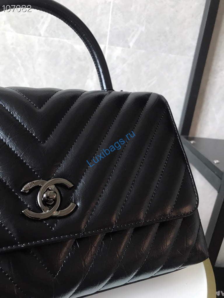 Chanel Large Top Handle Bag A92991 lambskin Black with Black Hardward | chanel large top handle bag a92991 lambskin black with black hardward 005