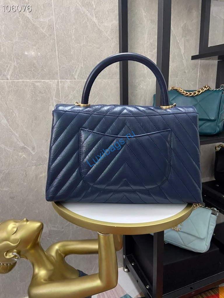 Chanel Large Top Handle Bag A92991 lambskin V gird Navy Blue Gold | chanel large top handle bag a92991 lambskin v gird 010