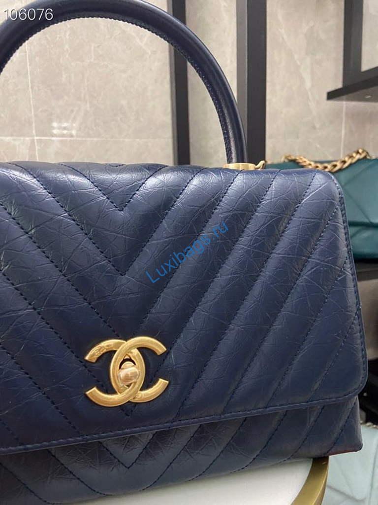 Chanel Large Top Handle Bag A92991 lambskin V gird Navy Blue Gold | chanel large top handle bag a92991 lambskin v gird 012