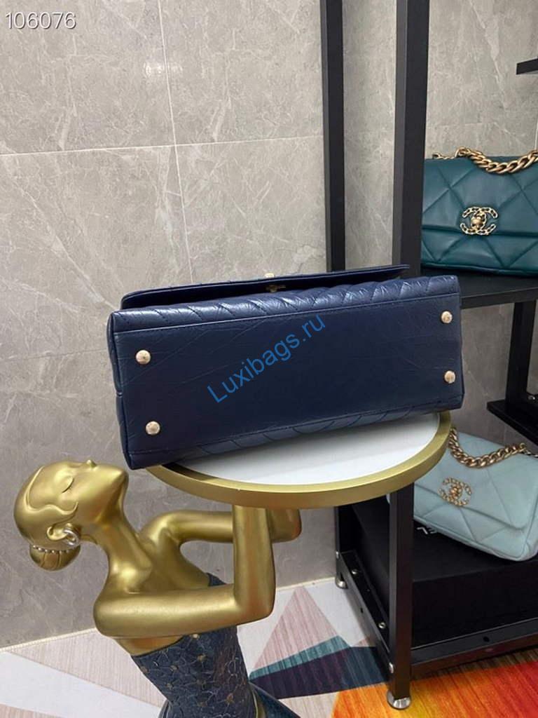 Chanel Large Top Handle Bag A92991 lambskin V gird Navy Blue Gold | chanel large top handle bag a92991 lambskin v gird 014