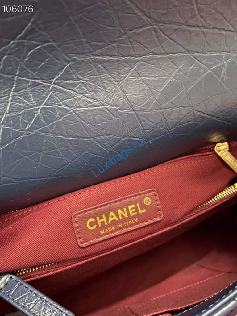 Chanel Large Top Handle Bag A92991 lambskin V gird Navy Blue Gold | chanel large top handle bag a92991 lambskin v gird 017