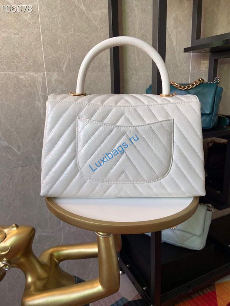 Chanel Large Top Handle Bag A92991 lambskin V gird White Gold | chanel large top handle bag a92991 lambskin v gird 019