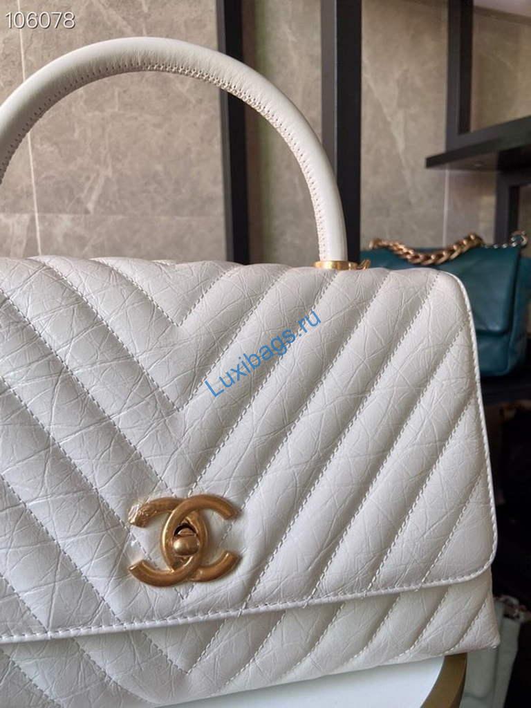 Chanel Large Top Handle Bag A92991 lambskin V gird White Gold | chanel large top handle bag a92991 lambskin v gird 021