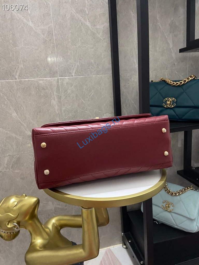 Chanel Large Top Handle Bag A92991 lambskin V gird Wine Red Gold | chanel large top handle bag a92991 lambskin v gird 032