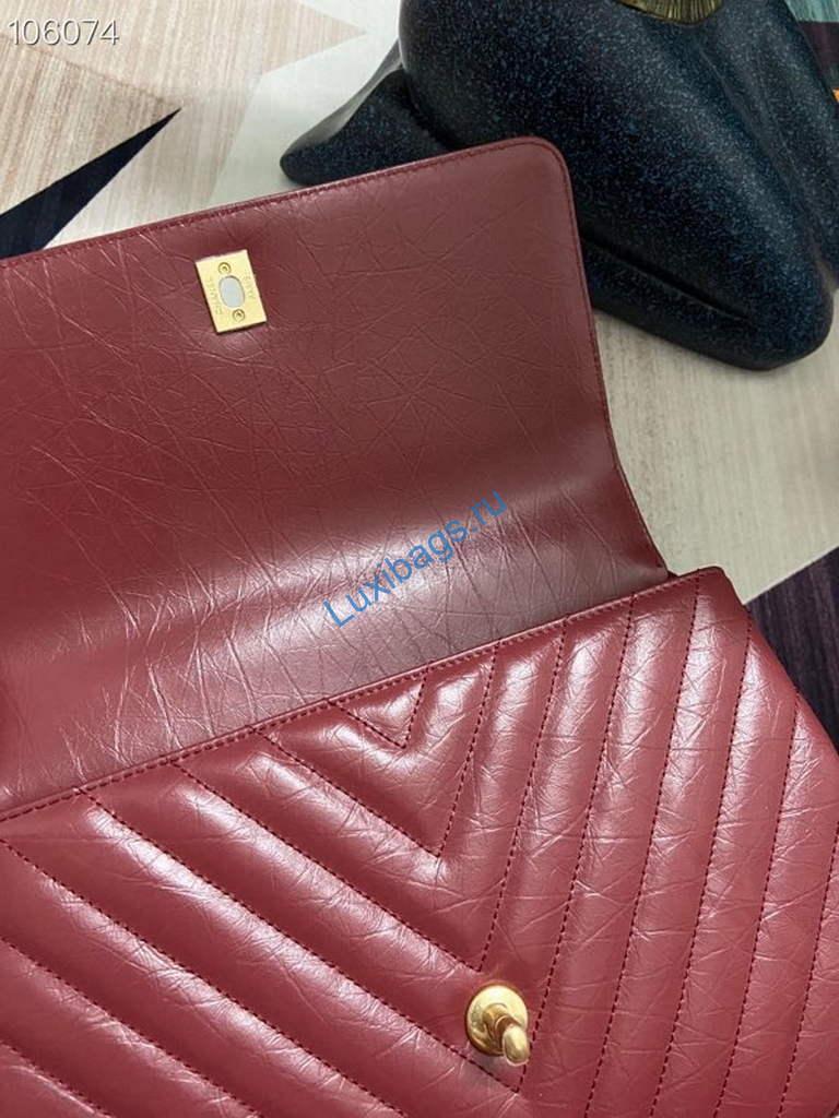 Chanel Large Top Handle Bag A92991 lambskin V gird Wine Red Gold | chanel large top handle bag a92991 lambskin v gird 034