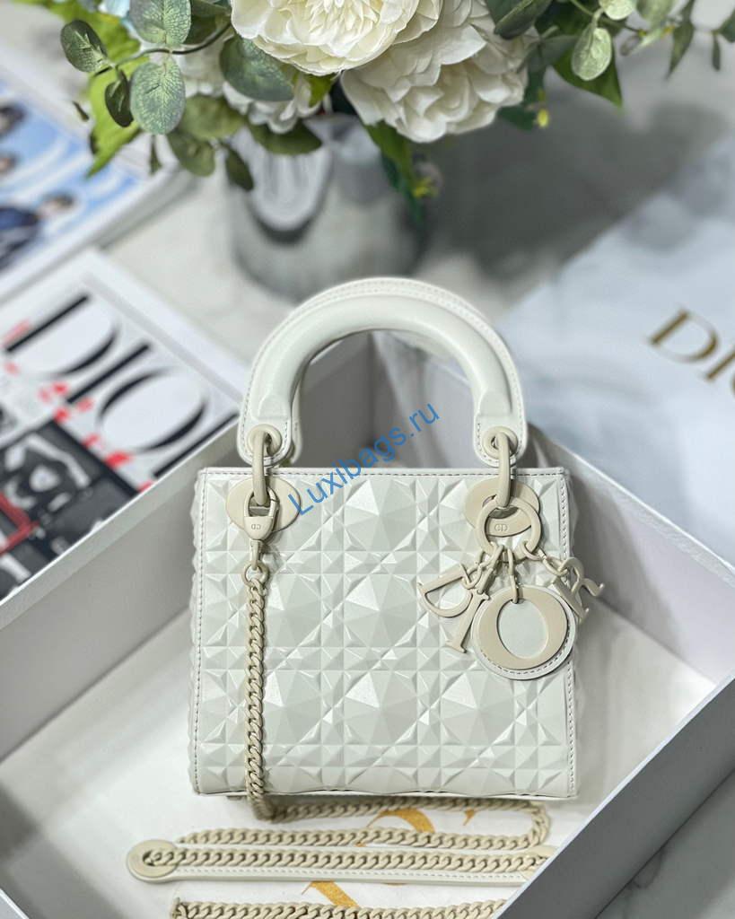 Dior M0505 Mini Dior Lady Bag White Cannage Calfskin with Diamond Motif
