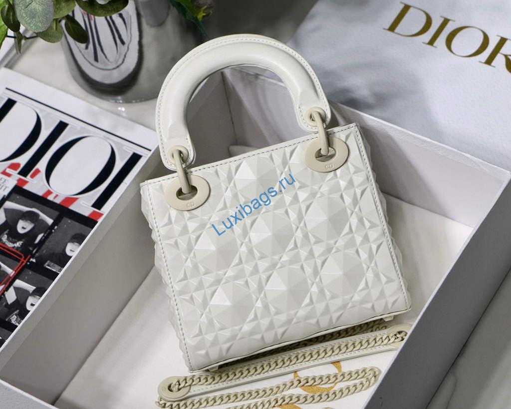 Dior M0505 Mini Dior Lady Bag White Cannage Calfskin with Diamond Motif | dior m0505 mini dior lady bag cannage calfskin with diamond motif 0015