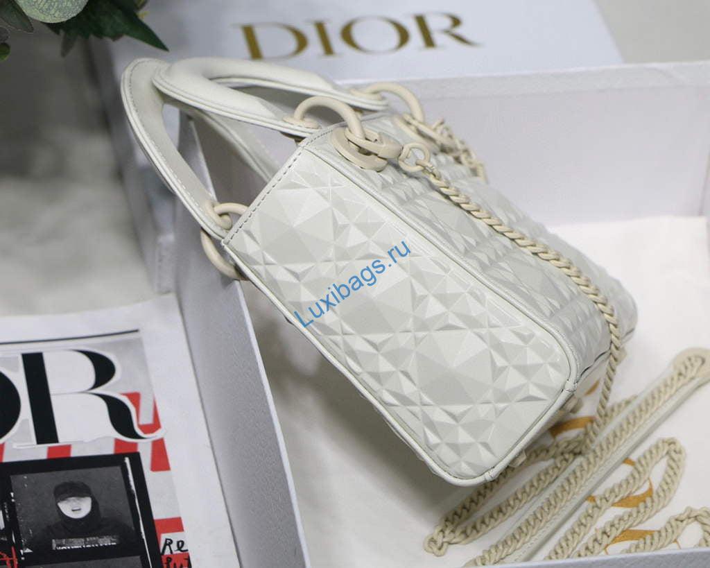 Dior M0505 Mini Dior Lady Bag White Cannage Calfskin with Diamond Motif | dior m0505 mini dior lady bag cannage calfskin with diamond motif 0017