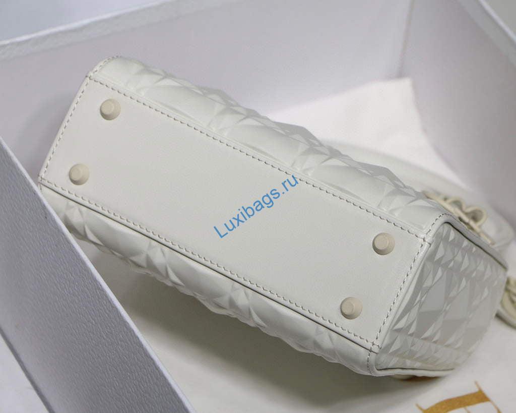 Dior M0505 Mini Dior Lady Bag White Cannage Calfskin with Diamond Motif | dior m0505 mini dior lady bag cannage calfskin with diamond motif 0018