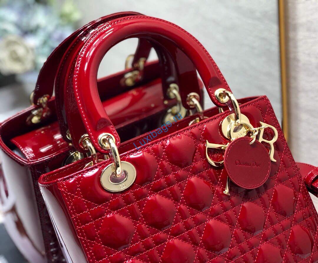 Dior M0565 Medium Lady Dior Patent Cannage Calfskin Bag Red | dior m0565 medium lady dior patent cannage calfskin bag 15