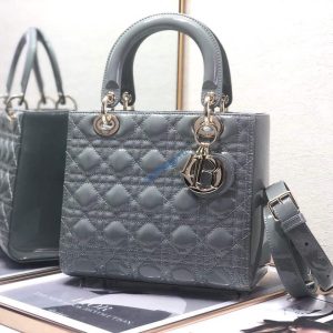 Dior M0565 Medium Lady Dior Patent Cannage Calfskin Bag Gray
