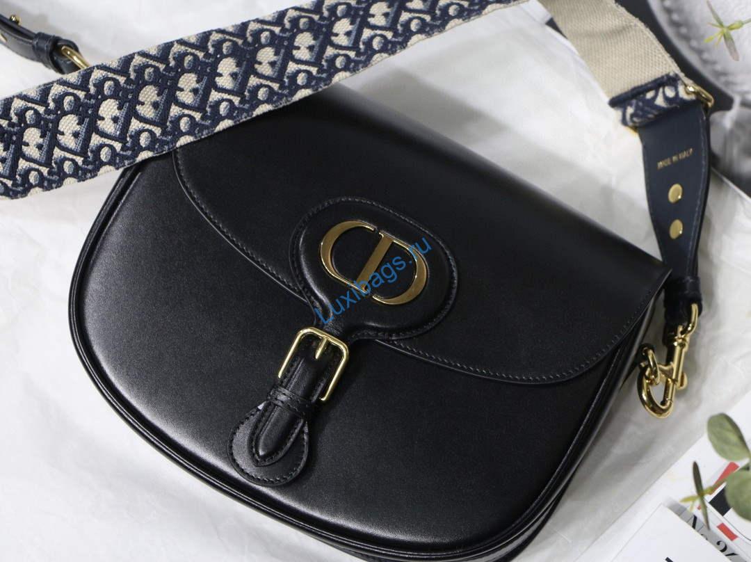Dior M9320 Large Dior Bobby Bag Black Calfskin With Blue Oblique Embroidered Strap | luxibags.ru 200