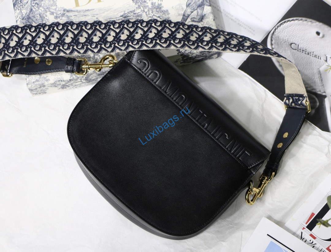 Dior M9320 Large Dior Bobby Bag Black Calfskin With Blue Oblique Embroidered Strap | luxibags.ru 202