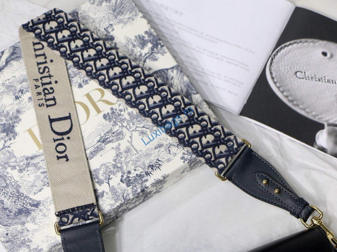 Dior M9320 Large Dior Bobby Bag Black Calfskin With Blue Oblique Embroidered Strap | luxibags.ru 203