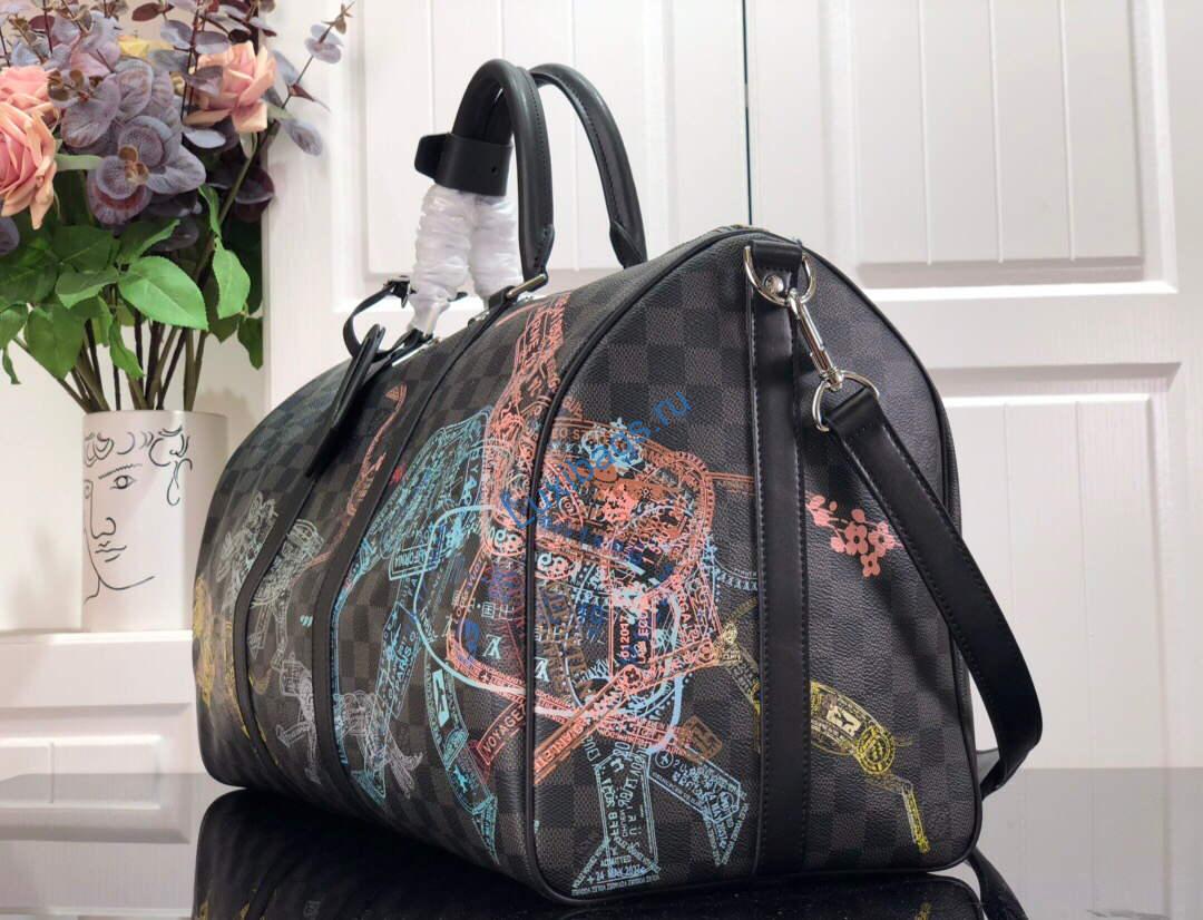 LV N45281 Louis Vuitton Keepall 50B Travel Bag Black | lv n45281 louis vuitton keepall 50b travel bag black 03