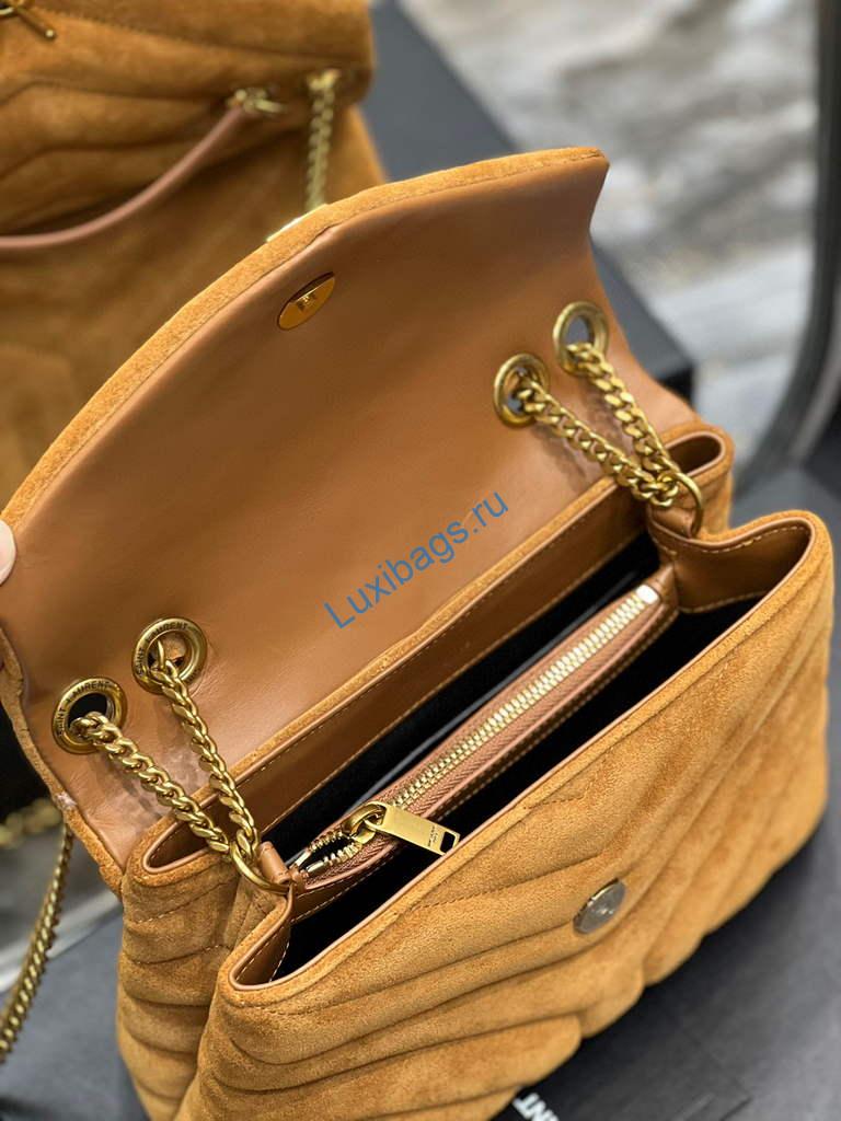 YSL 494699 Saint Laurent Small Loulou in Y-Quilted Suede Brown | ysl 494699 saint laurent loulou small bag 063