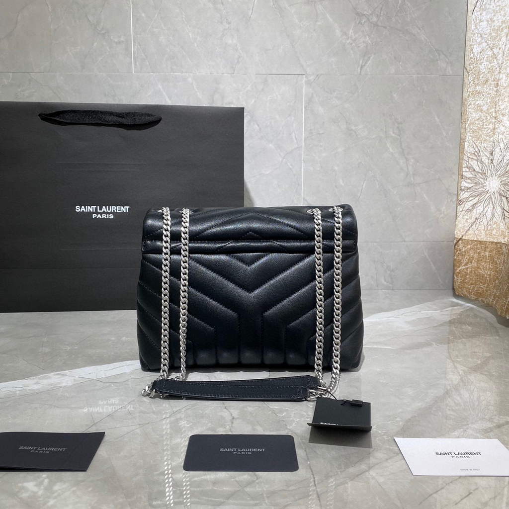 YSL 494699 Saint Laurent Small Loulou in Matelasse Y Leather Bag Black Silvery | ysl 494699 saint laurent loulou small bag 070