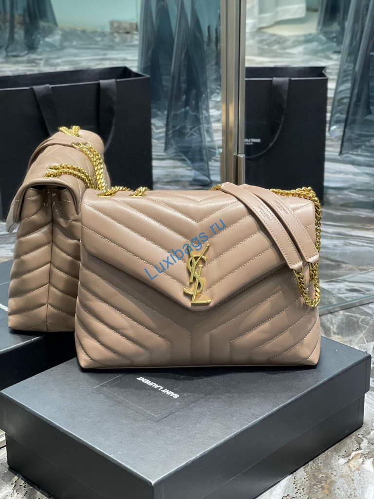 YSL 574946 Saint Laurent Loulou Medium Bag In in Matelasse "Y" Leather Nude Pink