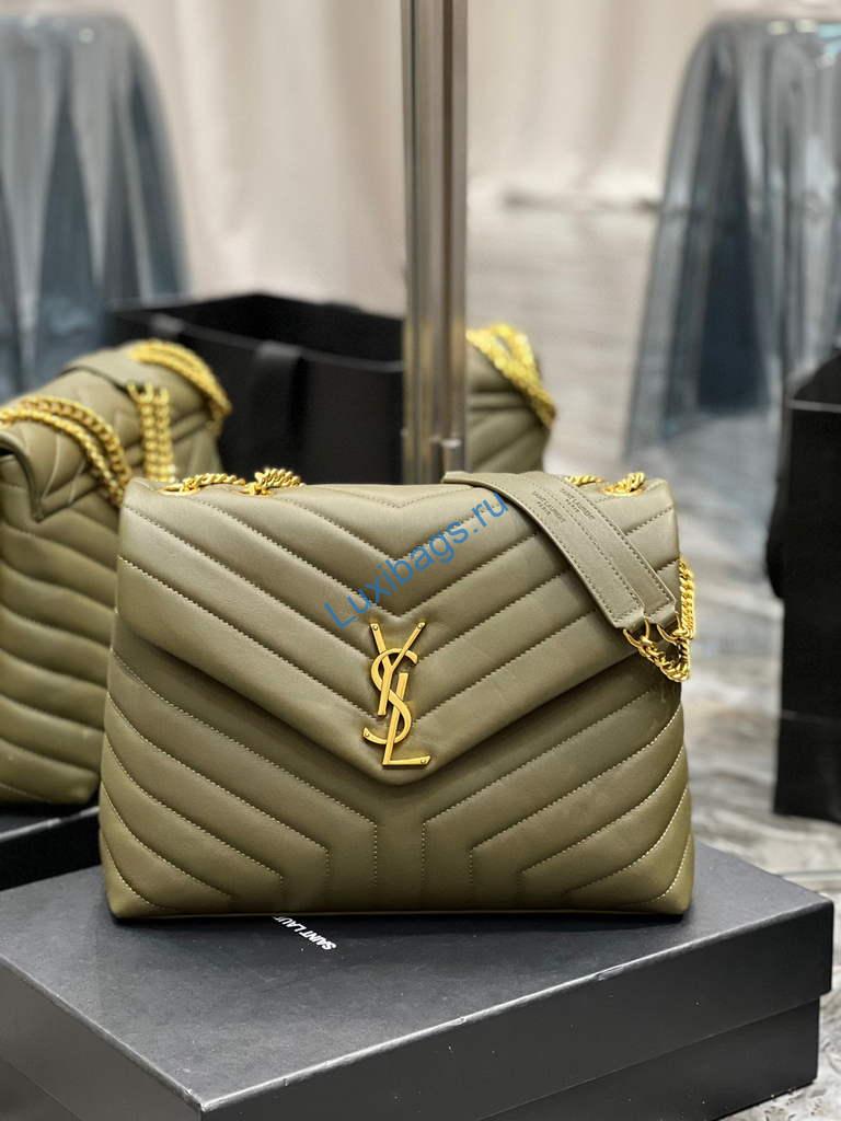 YSL 574946 Saint Laurent Loulou Medium Bag In Matelasse "Y" Leather Green