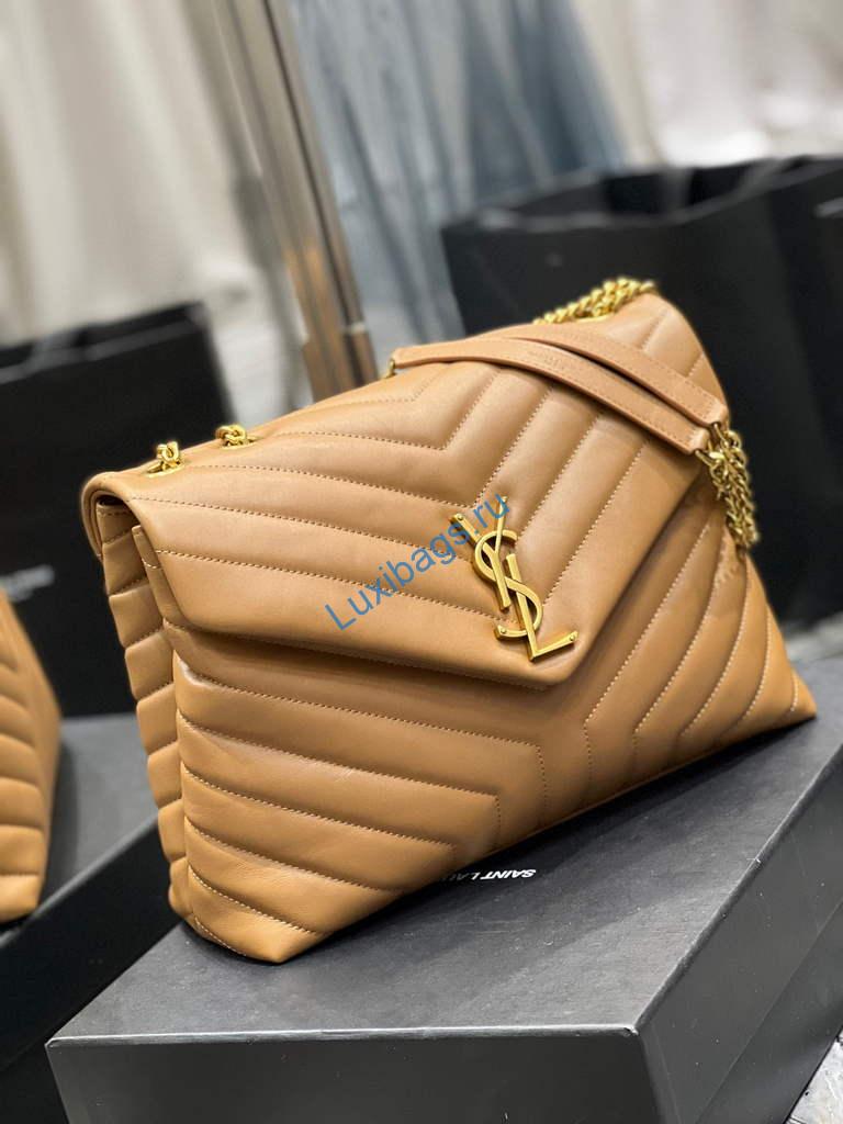 YSL 574946 Saint Laurent Loulou Medium Bag In Matelasse "Y" Leather Brown | ysl 574946 saint laurent loulou medium bag in in matelasse y leather 29