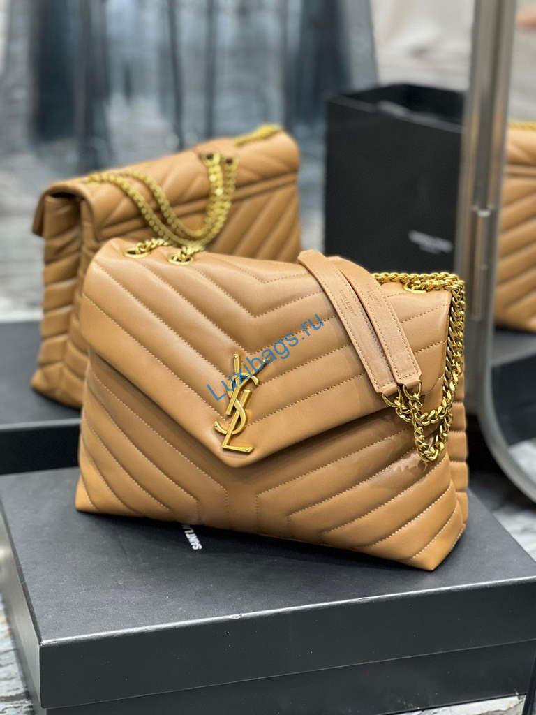 YSL 574946 Saint Laurent Loulou Medium Bag In Matelasse "Y" Leather Brown | ysl 574946 saint laurent loulou medium bag in in matelasse y leather 30