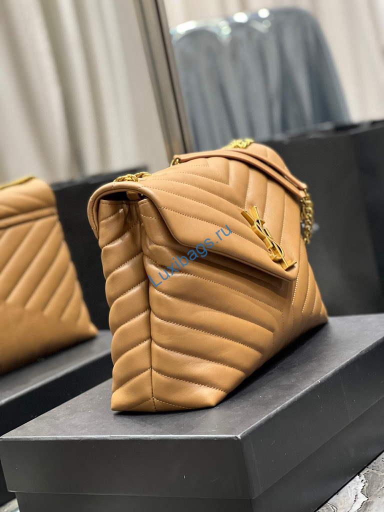 YSL 574946 Saint Laurent Loulou Medium Bag In Matelasse "Y" Leather Brown | ysl 574946 saint laurent loulou medium bag in in matelasse y leather 32