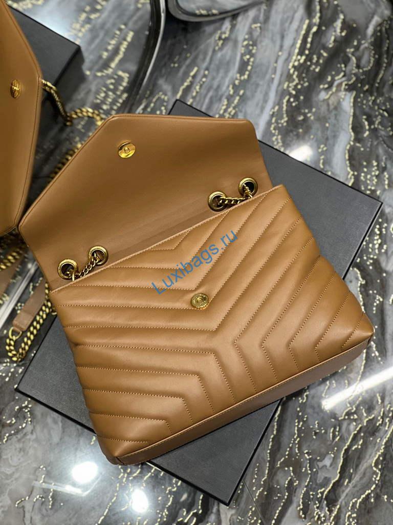 YSL 574946 Saint Laurent Loulou Medium Bag In Matelasse "Y" Leather Brown | ysl 574946 saint laurent loulou medium bag in in matelasse y leather 34