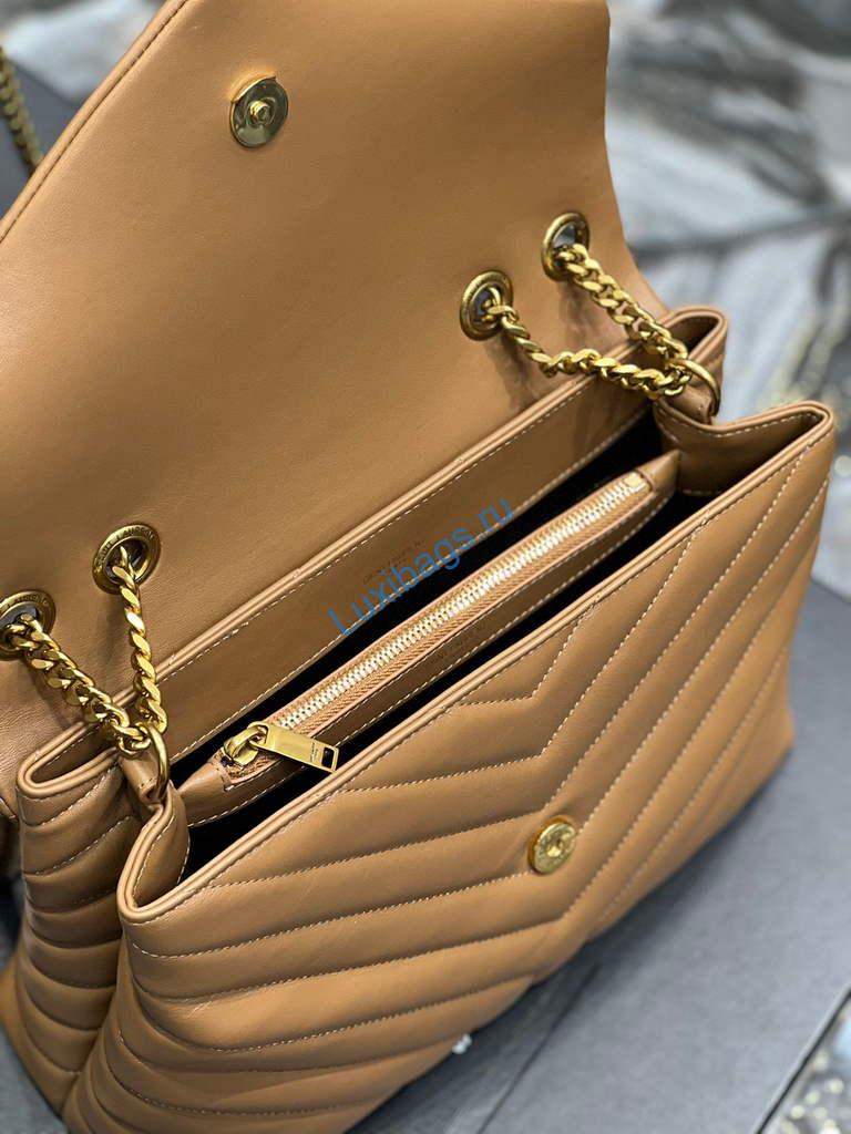 YSL 574946 Saint Laurent Loulou Medium Bag In Matelasse "Y" Leather Brown | ysl 574946 saint laurent loulou medium bag in in matelasse y leather 35