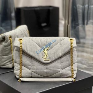 YSL 577476 Saint Laurent Puffer Small Bag In Quilted Lambskin Leather Grey