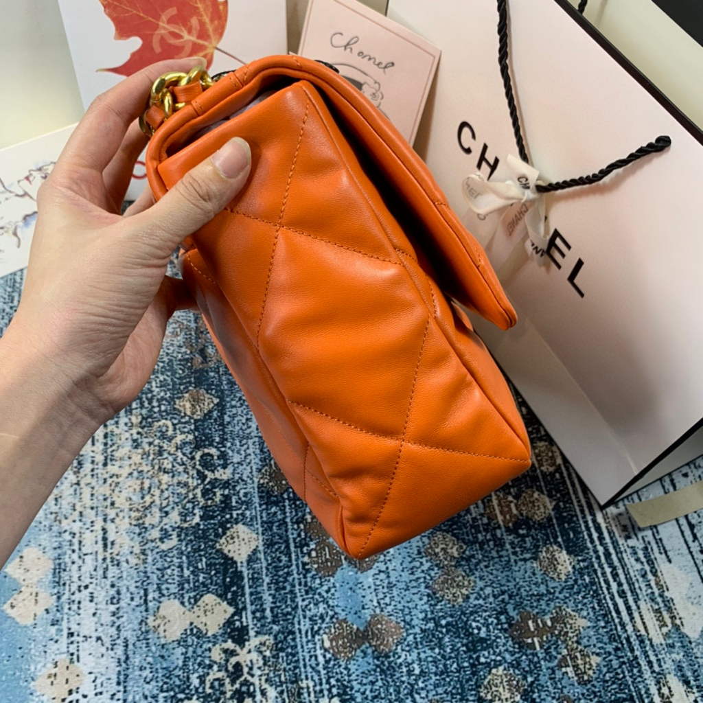 Chanel 19 Maxi Handbag Lambskin Gold AS1162 Orange | chanel 19 maxi handbag lambskin gold as1162 29
