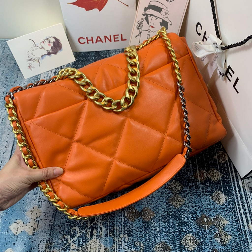 Chanel 19 Maxi Handbag Lambskin Gold AS1162 Orange | chanel 19 maxi handbag lambskin gold as1162 30