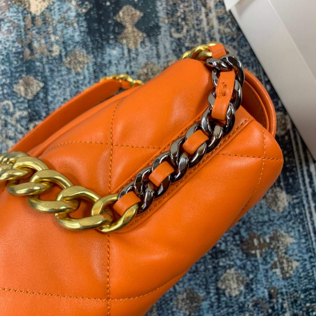 Chanel 19 Maxi Handbag Lambskin Gold AS1162 Orange | chanel 19 maxi handbag lambskin gold as1162 32