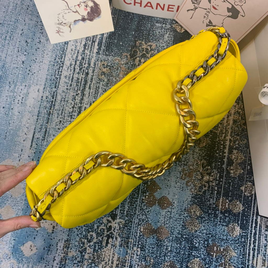 Chanel 19 Maxi Handbag Lambskin Gold AS1162 Yellow | chanel 19 maxi handbag lambskin gold as1162 66